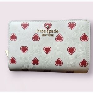 Kate Spade "Hearty Party" White Bifold Wallet with Mini Red Hearts EUC